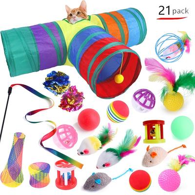 Interactive Feather Cat Toy Set With Foldable 3-wa...