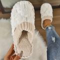 Colorblock Faux Fur Slippers, Casual Slip On Plush Lined Shoes, Comfortable Indoor Home Slippers