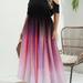 Plus Size Ombre Print Cold Shoulder Maxi Dress, Women's Plus Slight Stretch Elegant Short Sleeve Long Prom Dress