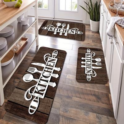 1pc Non-slip Cutlery Graphic Kitchen Rug - Dirt Resistant, Waterproof, Machine Washable, Soft And Comfortable - Perfect For Living Room And Bedroom - 19.6x31.4 Inches