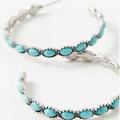 Free People Jewelry | New ~ Free People Turquoise Stone Silver Hoop Earrings | Color: Blue/Silver | Size: Os