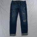 American Eagle Outfitters Jeans | American Eagle 6 Jegging Dark Super Super Stretch Destroyed Denim Jeans | Color: Blue | Size: 6