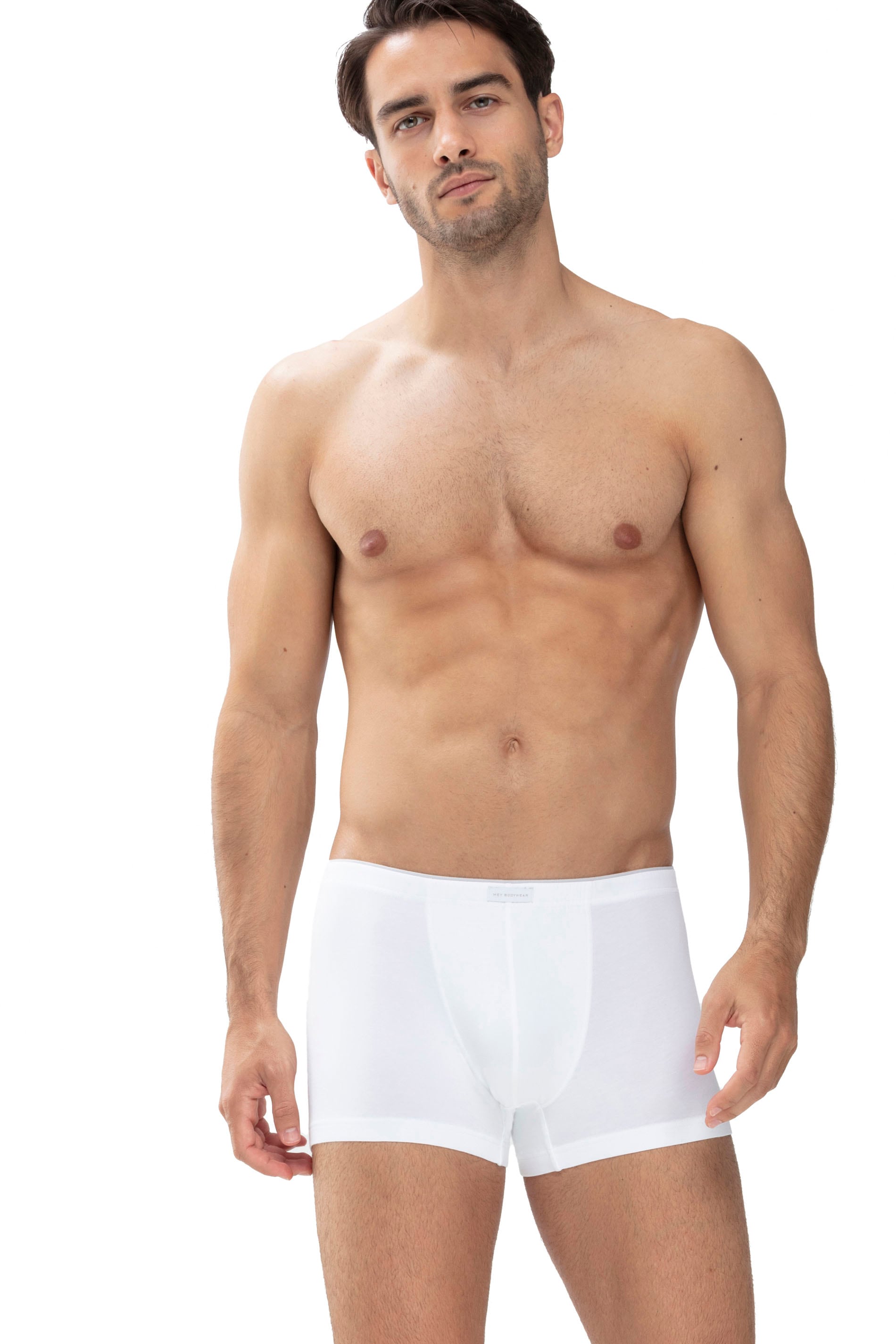 Boxer MEY "Dry Cotton", Herren, Gr. 6L, weiß, Single Jersey, Obermaterial: 57% Baumwolle, 38% Polyester, 5% Elasthan, unifarben mit Farbeinsatz, körpernah, Unterhosen, klassischer Sitz, kurzes Bein Image