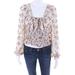 Free People Tops | Free People Womens Paisley Square Neck Shirred Long Sleeved Blouse Beige Size M | Color: Red | Size: M