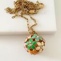 J. Crew Jewelry | J.Crew Multi-Color Daisy Flower Ball Pendant Necklace Crystal Accents 30" Length | Color: Green/Pink | Size: Os