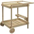 Desserte de jardin chariot pour plancha barbecue en bois avec poignée 2 plateaux et