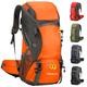 Hiking Backpack 50L with Rain Cover, Waterproof Lightweight Travel Backpack for Men Women, Tear-Resistant Daypack Rucksack for Camping Trekking Mountaineering Outdoor Sports(Orange)