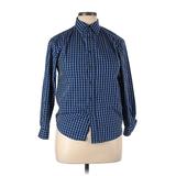 Beverly Hills Polo Club Long Sleeve Button Down Shirt: Blue Checkered/Gingham Tops - Women's Size 14
