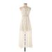 Divided by H&M Cocktail Dress - Midi Crew Neck Sleeveless: Ivory Print Dresses - Women's Size X-Small