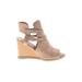 Qupid Wedges: Tan Solid Shoes - Women's Size 9 - Open Toe