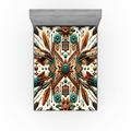 Ambesonne Rustic Fitted Sheet_ Aztec Inspired Feathers Art_ Cinnamon Redbrown & Teal Microfiber/Polyester in Blue/Brown/White | Wayfair