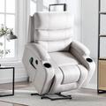 Latitude Run® Oversized Power Lift Recliner Chair w/ Massage & Heat for Elderly People Microfiber/Microsuede in White | Wayfair