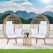 SANSTAR 3-Piece Patio Brown Wicker Oversized Swivel Egg Chair with Side Table