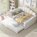 Full Size Upholstered Daybed with Pullout Trundle, Velvet Daybed Frame Sofa Bed w/ Shall Shaped Backrest & Wooden Slats Support