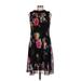 SLNY Cocktail Dress - A-Line Crew Neck Sleeveless: Black Floral Dresses - Women's Size 8