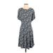 Ann Taylor LOFT Casual Dress - A-Line Crew Neck Short sleeves: Blue Floral Dresses - Women's Size 4