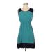 Ann Taylor LOFT Outlet Casual Dress - Mini V Neck Sleeveless: Teal Solid Dresses - Women's Size X-Small