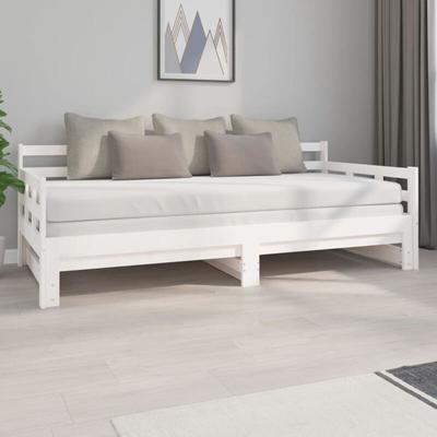 2-in-1-Tagesbett Ausziehbar für Gäste,Gästebett,Sofabett Weiß Massivholz Kiefer 2x(90x200) cm Image