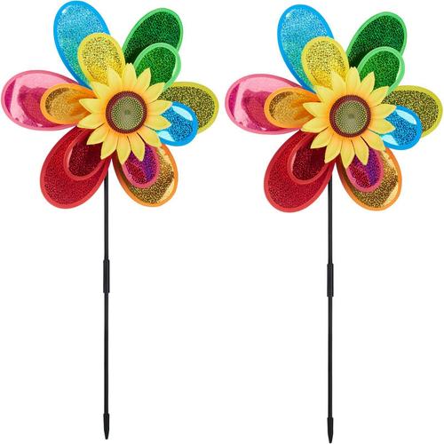 Windrad Blume, 2er Set, Windspielstecker Garten & Balkon, hbt: 75 x 38 x 14 cm, Windmühle