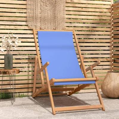 Strandstuhl Liegestuhl Klappbar Gartenliege für Garten, Balkon und Terrrasse Massivholz Teak Blau Image