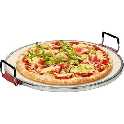 Pizzastein für Backofen Grill aus Cordierit Backstein Brotbackstein Rund Keramik ø 32 cm mit Griffen