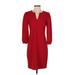 Karl Lagerfeld Paris Cocktail Dress - Sheath V Neck 3/4 sleeves: Red Print Dresses - Women's Size 2