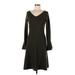 Ann Taylor Casual Dress - A-Line V-Neck Long sleeves: Black Solid Dresses - Women's Size Medium