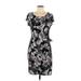 Connected Apparel Casual Dress - Sheath Scoop Neck Short sleeves: Black Floral Dresses - Women's Size 10