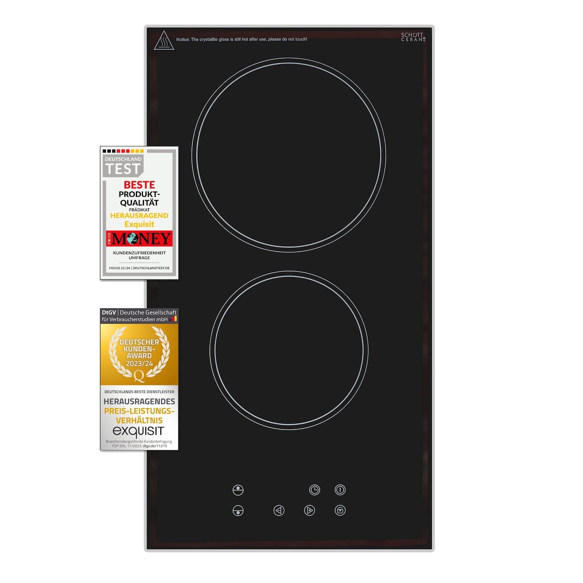 Exquisit Kochfeld EKC301-R-020 | Glaskeramik | Touch Control | Timer | Kindersicherung | Rahmenlos | 2 Kochstellen | 3000 W Image