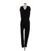 One Piece Jumpsuit Plunge Sleeveless: Black Solid Jumpsuits - Women's Size Small