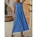 Robe en jean Robe casual Femme Robe mi-longue Jean basique Moderne Extérieur du quotidien Col Ras du Cou Bouton Poche Sans Manches Eté Printemps 2023 Ample Bleu Plein S M L XL 2XL