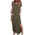 t-shirt femme robe t-shirt robe longue robe maxi vin rouge vert noir manches courtes couleur pure poche printemps été col en v s m l xl 2xl 3xl 4xl 5xl