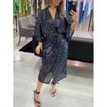 Femme robe paillette robe soirée robe cocktail Paillettes Brillant Col V Manches 3/4 Robe mi-longue robe hiver robe demoiselle d honneur bleu marine Printemps Hiver