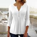 Femme Chemise Tunique Chemisier Plein Casual Bouton Tunique fluide Blanche Manches 3/4 basique Col V