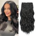 extensions de cheveux à clips 6 pcs naturel cheveux doux se mélange bien extensions de cheveux postiches longs ondulés brun foncé