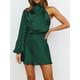 robe de soirée de Noël pour femme robe de soirée robe en satin robe d'invité de mariage mini robe noir vert clair bleu manches longues couleur pure froncé printemps automne hiver col haut mode robe