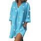 Grande Taille Courbe Robe casual Robe d'été Femme Mini robe Pois Manches 3/4 A Volants Col V basique Vacances Rose Claire Bleu Kaki Eté L XL