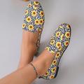 Femme Ballerines Slip-Ons Mocassins Grandes Tailles Chaussures de confort du quotidien Floral Spot Multicouleur Eté Talon Plat Bout rond Mode Décontractées Satin Mocassins Bleu / Jaune Fleur du