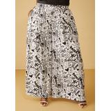 Plus Size Doodle Print Wide Leg Pants