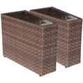 RUNFAYBIU Rattan PE Resin Wicker Patio 2-Pack Sofa Wedge End Table with Tempered Glass Top Brown