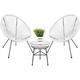 3-Piece Outdoor Acapulco All-Weather Patio Conversation Bistro Set w/Plastic Rope Glass Top Table and 2 Chairs - White