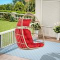 Royard Oaktree Hanging Egg Chair Indoor/Outdoor Wicker Swing Chairs with Cushion Headrest Basket Hammock Chairs with Hanging Kit Chain for Bedroom Balcony Without Stand Natural+Red