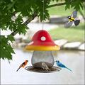 Holloyiver Solar Bird Feeders for Outside Hanging 8.4 Hummingbird Feeder Resin Mushroom Figurine with Cardinal Flowers Metal Mesh Water Cup Outdoor Garden Backyard Decor Gift (Red)
