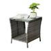 BAYUELSWU Outdoor Patio Wicker Side Table 17.9 PE Rattan Side Table Wicker End Table with Glass Top Storage Shelf for Porch Garden Backyard Patio Balcony Deck Pool (Gray)