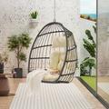 Royard Oaktree Hanging Egg Chair Indoor/Outdoor Wicker Swing Chairs with Cushion Headrest Basket Hammock Chairs with Hanging Kit Chain for Bedroom Balcony Without Stand Gray+Khaki