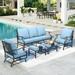 Summit Living 7-Seat Patio Furniture Outdoor Conversation Set Metal Sofa with Blue Cushion