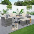 Direct Wicker 7-piece Patio Wicker Garden Chat Sofa Set with Fire pit and Storage Box