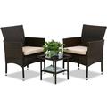 Outdoor Patio Wicker Chair Conversation Garden Porch Furniture Sets for Yard and Bistro with Coffee Table (Brown)