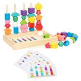 Colorful Rope Set Posts Lacing Beads Stacking Block Wooden Sequencing Toy Toddlers Toys Playset