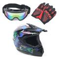 FETCOI Youth Kids Safety Motocross Helmet ABS Breathable Unisex Youth Kids Helmet W/Goggles Gloves DOT Motocross ATV Dirt Bike Helmet Kit (Color 1 L)